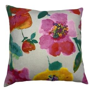 WEST ELM accent pillow 20" square removable case cotton floral bold colors